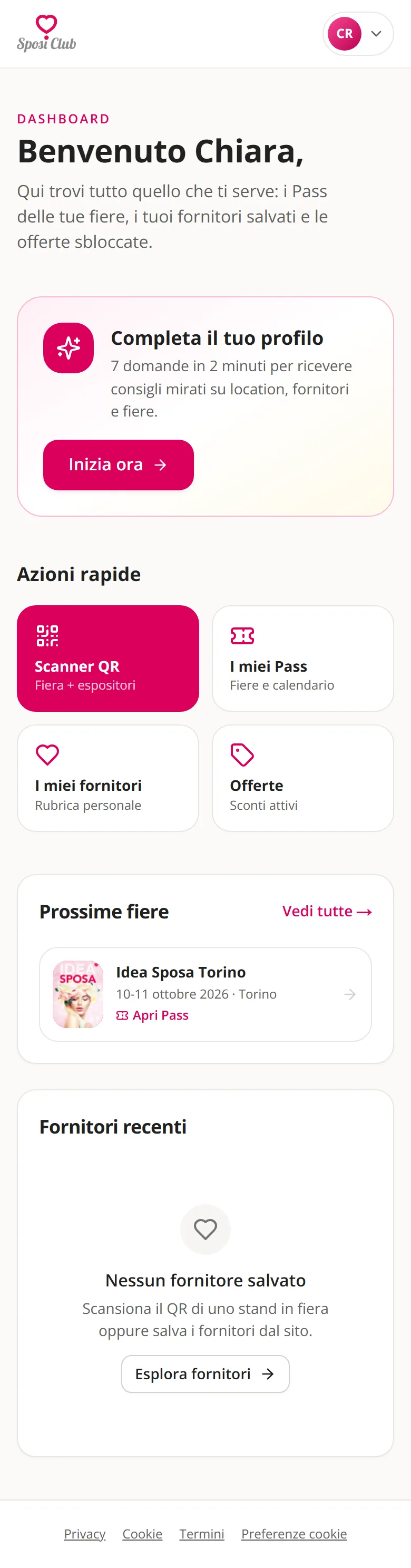 La pagina iniziale dell'area personale con «I miei Pass» e «Apri Pass»
