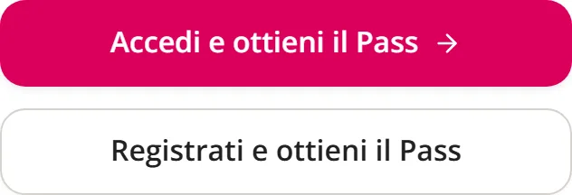 I pulsanti «Accedi» e «Registrati e ottieni il Pass» nella pagina di una fiera